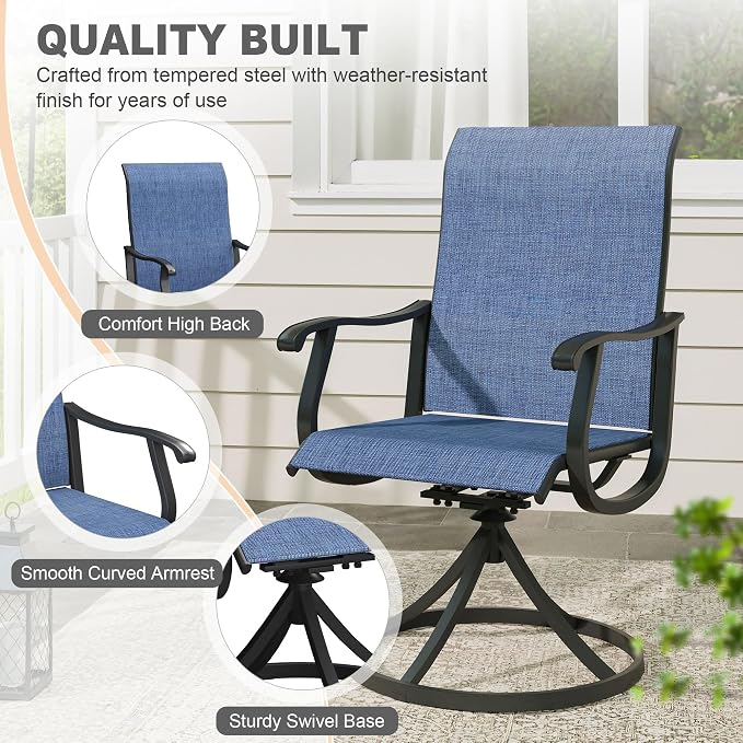 VICLLAX Patio 7 Pieces Outdoor Dining Set, 50" Round Metal Table with Umbrella Hole and 6 Swivel Textilene Chairs for Lawn, Garden, Porch, Black/Dark Blue