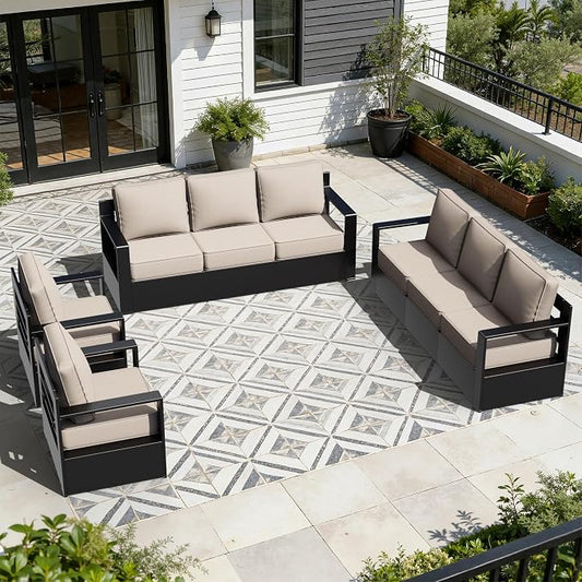 Outdoor Aluminum Furniture Set, 4-Piece Patio Conversation Set, 2 Chairs and 2 Sofa, All-Weather Metal Frame, 6" Thick Removable Cushions, Deep Setting for Garden, Poolside and Porch
