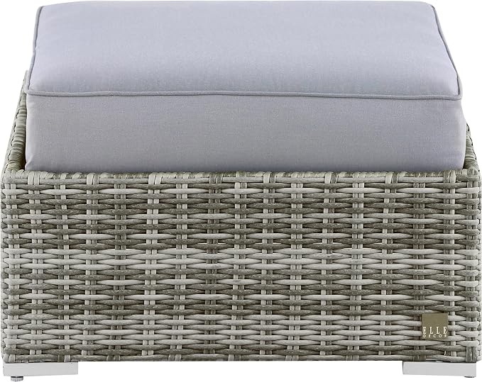 Elle Decor Vallauris Patio Outdoor Furniture Collection, Premium All Weather Wicker, Ottoman, Gray