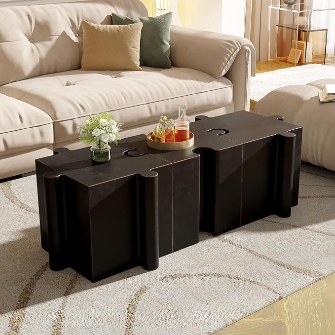 Christopher Knight Home Daton Interlocking Puzzle Outdoor Side Table, Lightweight Concrete Patio Coffee Table, Concave Edge MGO Modular End Table, Creative Set Up for Indoor&Outdoor Use, Copper