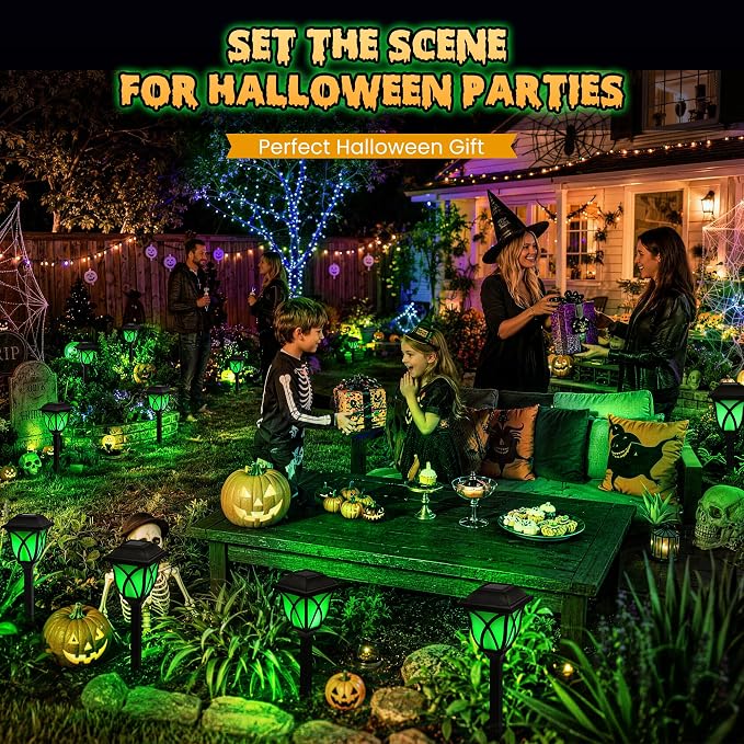 GIGALUMI Solar Halloween Lights Outdoor, LED Solar Pathway Lights 8 Pack | Garden Light Outdoor Decorations, Garden Decor for Yard, Patio, Landscape, Planter, Walkway (Green)
