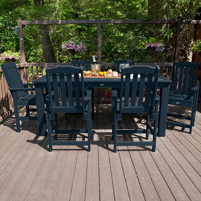 Highwood AD-ST7LH2CO5BA-FBE Lehigh 7pc Rectangular Counter Height Dining Set 84" x 42", Federal Blue