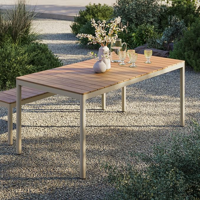 Modway Finn 71 Inch Outdoor Patio Dining Table for 6 People in Natural