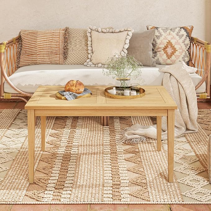 Tangkula Outdoor Teak Wood Coffee Table, Premium Solid Wood Patio Side Table w/Slatted Tabletop, Patio Furniture, 35.5" x20” Rectangular Tea Cocktail Table for Balcony, Lawn, Deck, Backyard, Poolside