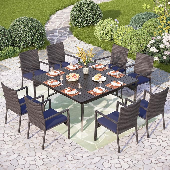 PHI VILLA Wicker Patio Dining Chairs Set of 2 with Removable Cushions | 2 Rattan dining chairs with thick removable seat cushions. Sturdy steel frame, easy assembly.