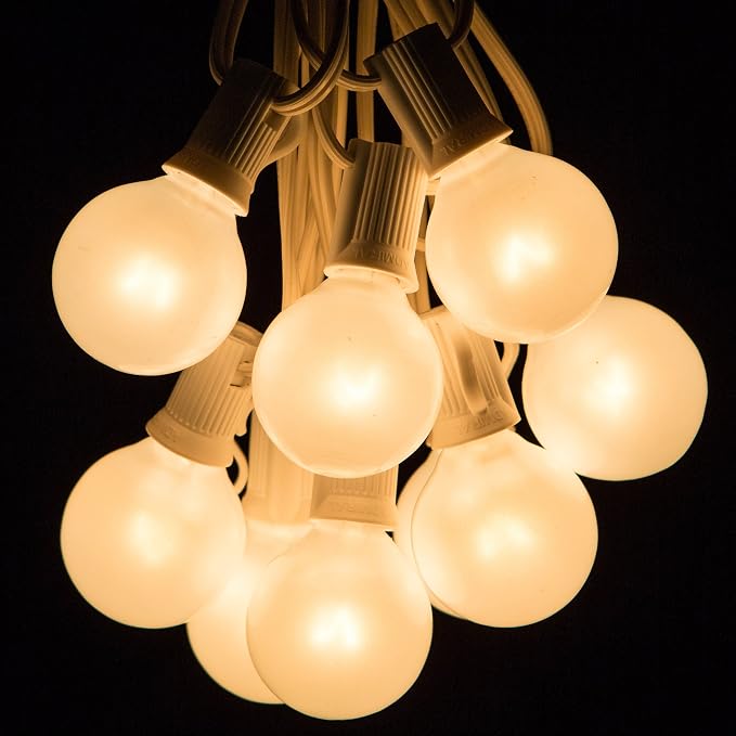 50 Foot G40 White Pearl Wedding String Lights with White Wire | G40 1.6 Inch 5-watt Globe Bulbs - Great for Parties, Patios, Backyards, Tents and more