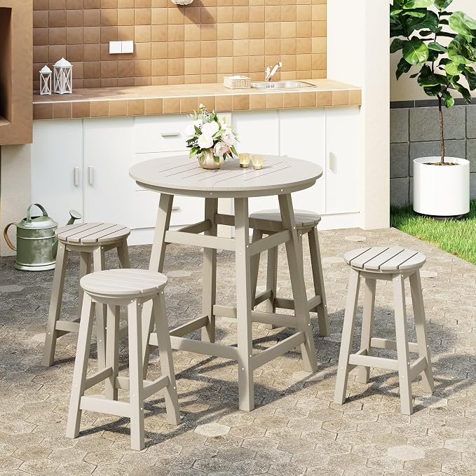 WestinTrends Malibu 5-Piece HDPE Outdoor Patio Dining Bar Bistro Table Set with Counter High Round Bar Stools