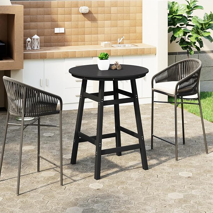 WestinTrends Malibu Outdoor 35" HDPE Round Patio Bar Height Table, Black