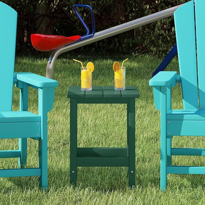 Costaelm Kids Outdoor End Table, Small Patio Table, Outdoor Side Table Porch Table Adirondack Patio Side Table for Outside, Pool, Porch, Garden, Dark Green
