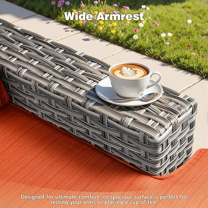 CAODOC 9 Piece Patio Furniture All Weather 7-Seater Outdoor Sectional Sofa with Patio Swivel Chairs and Solar Powered Coffee Table for Porch,Garden,Backyard,Deck(Red)