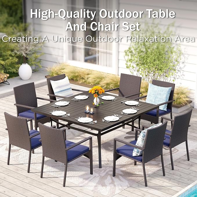PHI VILLA Wicker Patio Dining Chairs Set of 6 with Removable Cushions | 6 Rattan dining chairs with thick removable seat cushions. Sturdy steel frame, easy assembly.