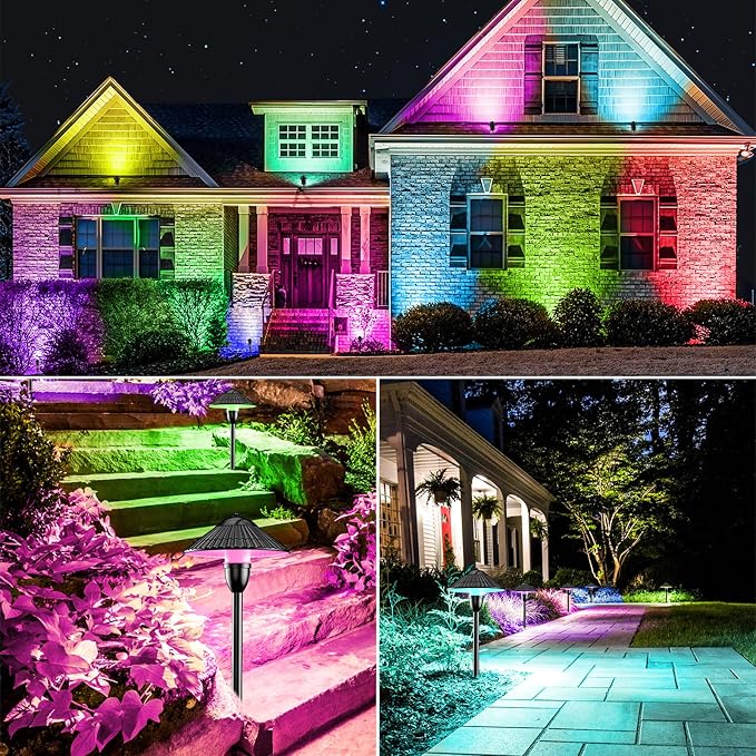 ZUCKEO RGB Color Changing Landscape Lights Low Voltage Pathway Lights 12V 24V Multi-Color LED Landscape Light Kit Waterproof for Yard Garden Path Christmas Decoration(12Pack)