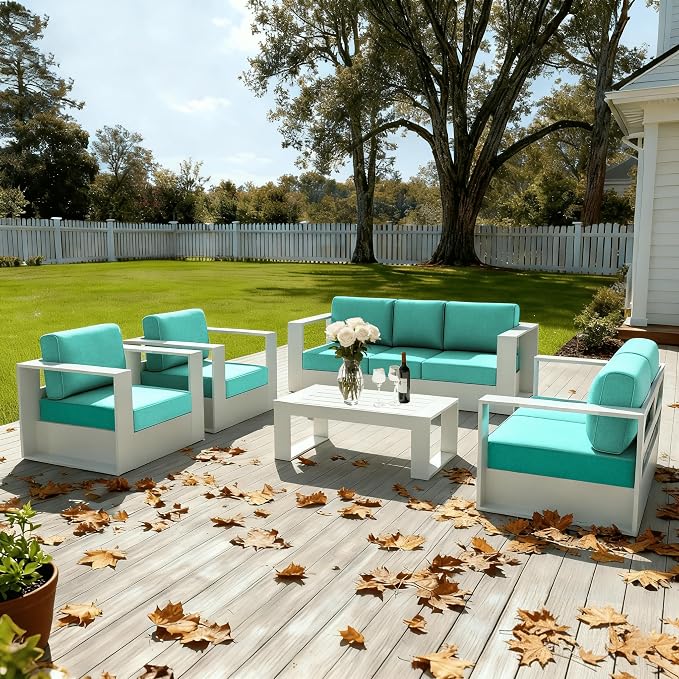 LayinSun Oversized Aluminum Outdoor Furniture, 1 Piece Patio Lovseat Sofa, Deep Seating and Upgraded 6-inch Cushions for Porch, Balcony, Deck