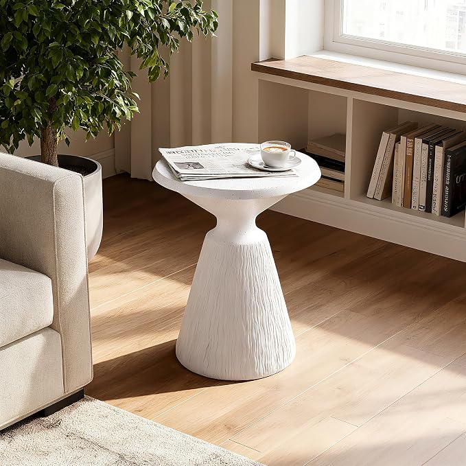 16.73" Cement End Tables for Patio,Aqua Grey | Modern Small Round Side Accent Table,Tree Stump Garden Stool Drum Indoor and Outdoor