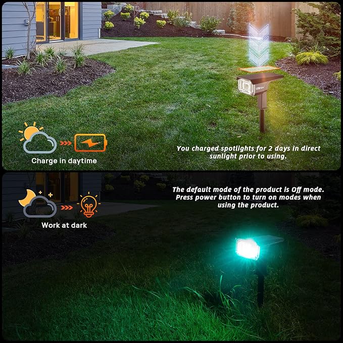 Solar Outdoor Lights,40 LEDs Color Changing RGB Solar Landscape Path Lights,USB & Solar Powered Multicoloured Spotlights,14 Colors Auto Cycling Spotlights for Yard,Garden,2 Pack