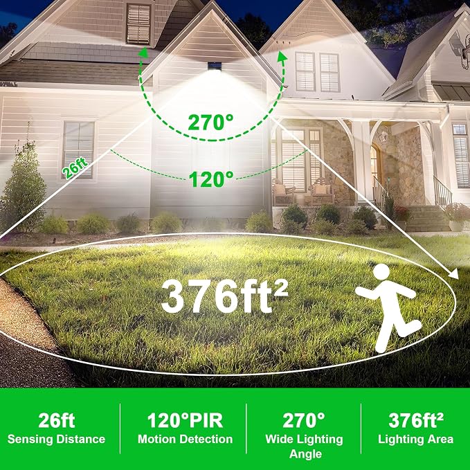 Solar Lights Outdoor, 72 LED Motion Sensor Wall Light, IP65 Waterproof and 3 Lighting Modes, Solar Powered Security Wireless Light Outside for Patio, Garden, Fence, Porch, Front Door(6 Packs)