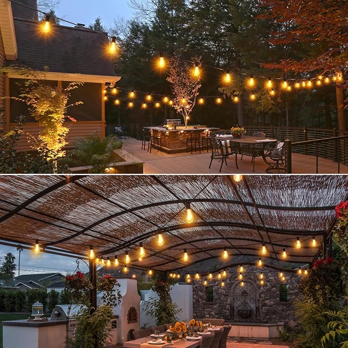 CABOCASA Outdoor String Lights 100FT for Outside Patio Lights with 50+2 Shatterproof S14 LED Dimmable Bulb, Outside Hanging Light Waterproof for Porch Garden Fences Backyard Balcony Pathways 2700K
