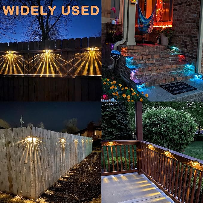 Melunar Solar Deck Lights, 6 Pack Waterproof LED Solar Step Light Outdoor, Fence Lights Solar Powered for Outside, Garden, Patio, Stairs,Yard,10 Lumens, Warm White/Color Changing Lighting