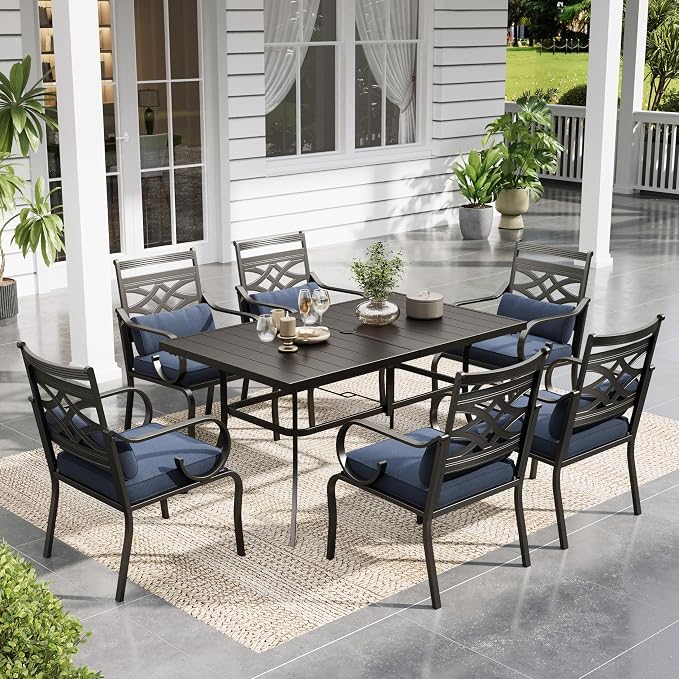 Sophia & William Patio Dining Set, Steel, Blue | Umbrella Hole, E-Coated, Cushions Included, For Patio, Garden and Yard