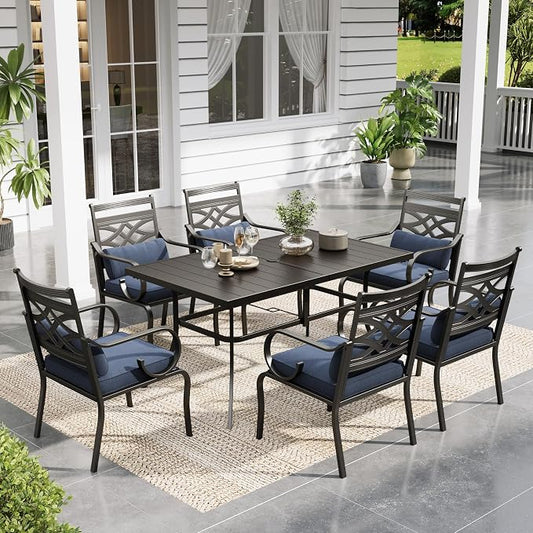 Sophia & William Patio Dining Set, Steel, Blue | Umbrella Hole, E-Coated, Cushions Included, For Patio, Garden and Yard