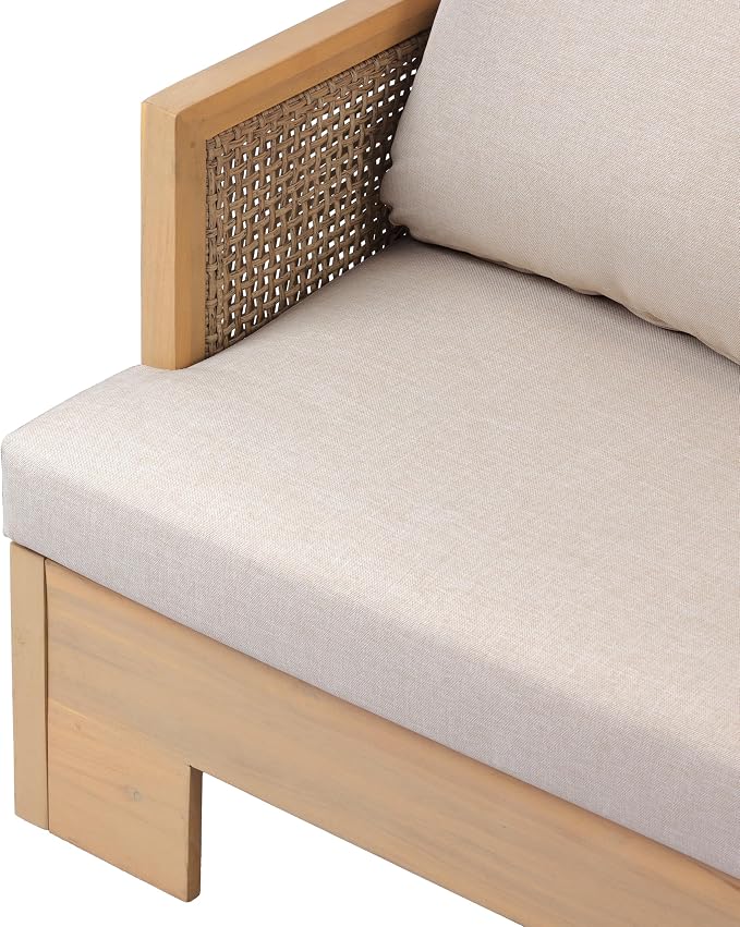 Christopher Knight Home Mason 5 Piece Patio Furniture Set with 3-Seater Sofas, Club Chairs and Coffee Table, Outdoor Acacia Wood Conversation Set, Patio Sofa Set for 8, Light Teak+Light Brown+Beige