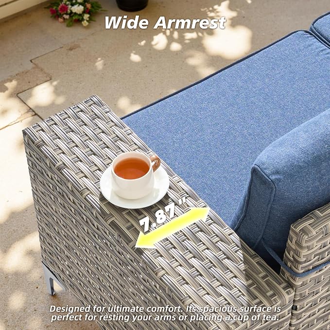 CAODOC 8-Piece Patio Furniture Set with L-Shape Sofa Chaise, Outdoor Sectional Couch Solar Table, Modern Modular Wicker Rattan Conversation Set