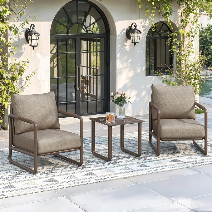 18" Aluminum Outdoor Coffee Table with U-Shaped Legs, Square Patio End Table with Wave Pattern Slatted Top, Rust-Resistant Modern Side Table for Balcony and Poolside, Brown