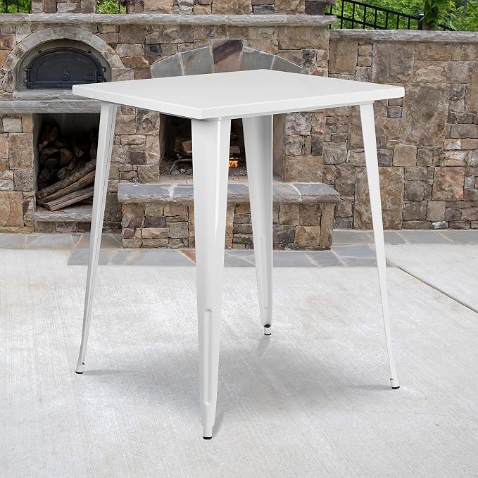 Flash Furniture Nolan Commercial Grade 31.5" Square White Metal Indoor-Outdoor Bar Height Table