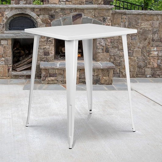 EMMA + OLIVER Commercial Grade 31.5" Square White Metal Indoor-Outdoor Bar Height Table