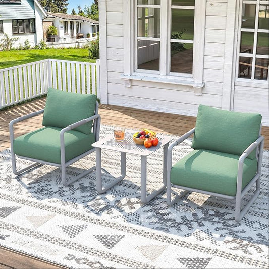 3-Piece Modern Aluminum Patio Sofa Set with Coffee Table, Deep Seating Conversation Set Featuring 6.5" Cushions, All-Weather for Garden, Balcony, Poolside (White)
