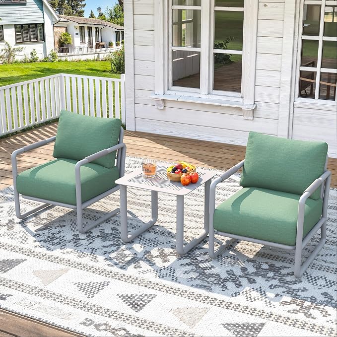 3-Piece Outdoor Aluminum Patio Sofa Set with Coffee Table, Deep Seating Conversation Set with 6.5" Cushions, Modern All-Weather Furniture for Garden, Balcony, Poolside, White