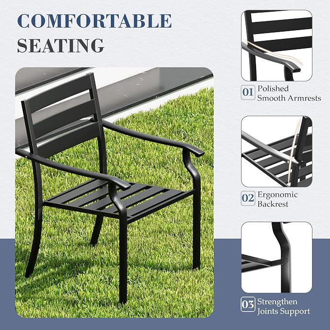 HOMREST Black Stationary Cast Aluminum Outdoor Dining Chair, 4 Piece Patio Chairs, Set of 4 Garden Chairs with Armrest & Backrest for Garden Patio Pool Beach Yard, Black
