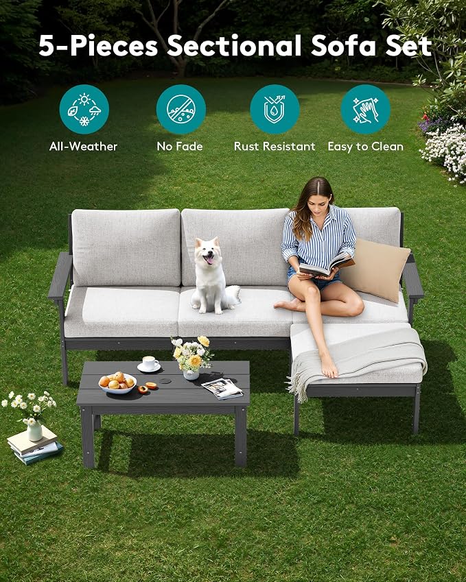 SERWALL HDPE Outdoor Sectional with Ottoman & Coffee Table