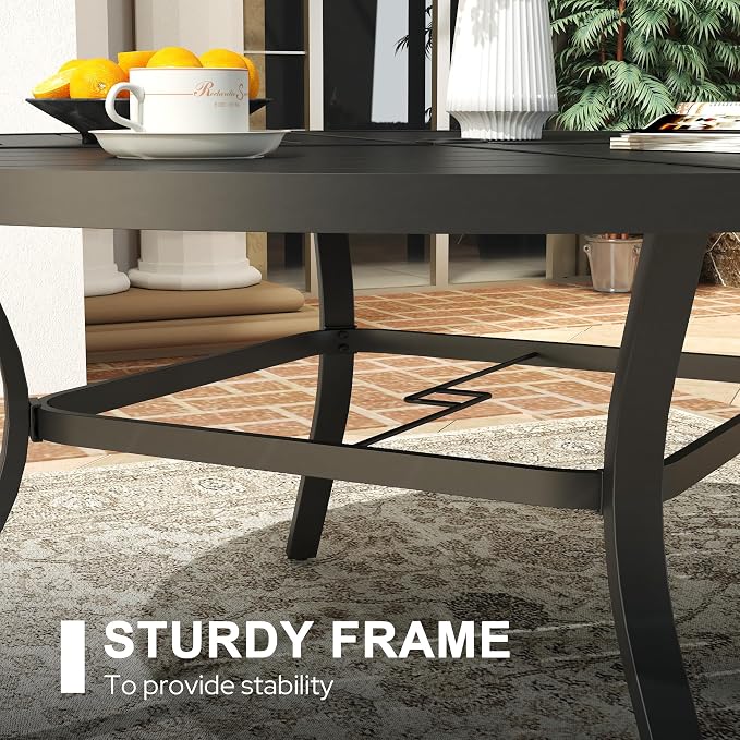 VICLLAX 53" Round Patio Dining Table for 6-8, All Weather Metal Outdoor Table with 1.57" Umbrella Hole and Surdy Frame for Garden Lawn Deck, Black
