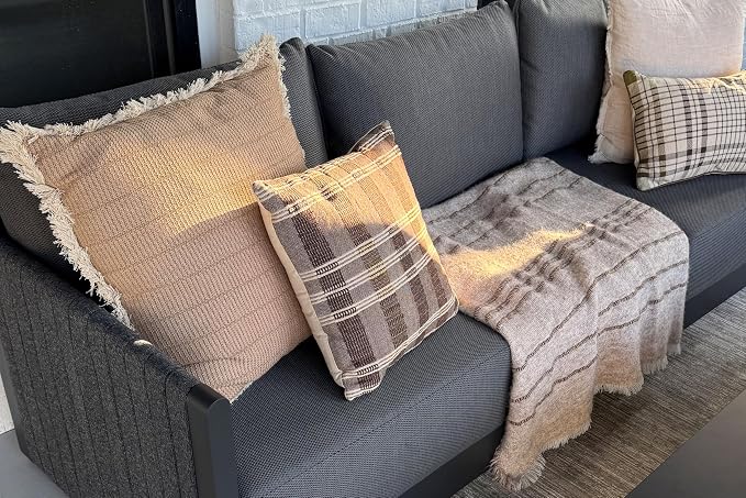 PURPLE LEAF Patio Furniture Set 6 PCS Outdoor Conversation Sets PP Rope Patio Sofa with Thick Cushions Manual Weaving Deep Seating Furniture for Porch Lawn Backyard Gray