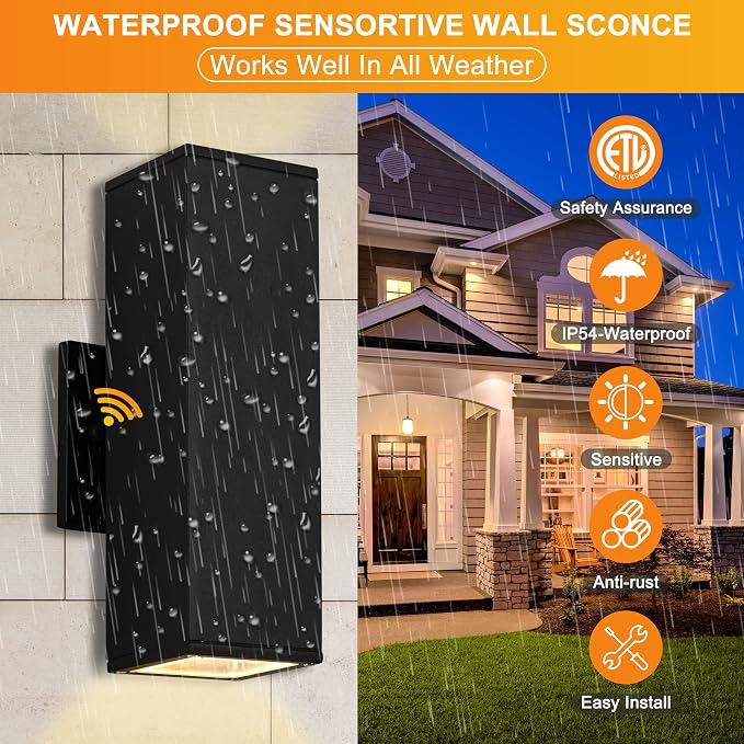 Dusk to Dawn Outdoor Wall Lights, 2 Pack Waterproof Exterior Lighting Fixtures, Up Down Porch Lights Outdoor Lights for House Porch Patio, ETL Listed