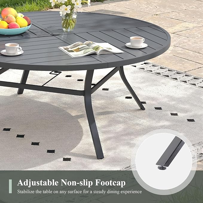 11 Pieces Outdoor Dining Set, Stackable Textilene Paito Chairs & 63.1" Round Dining Table with Umbrella Hole, Patio Dining Set for Backyard, Deck, Garden, Grey & Dark Grey