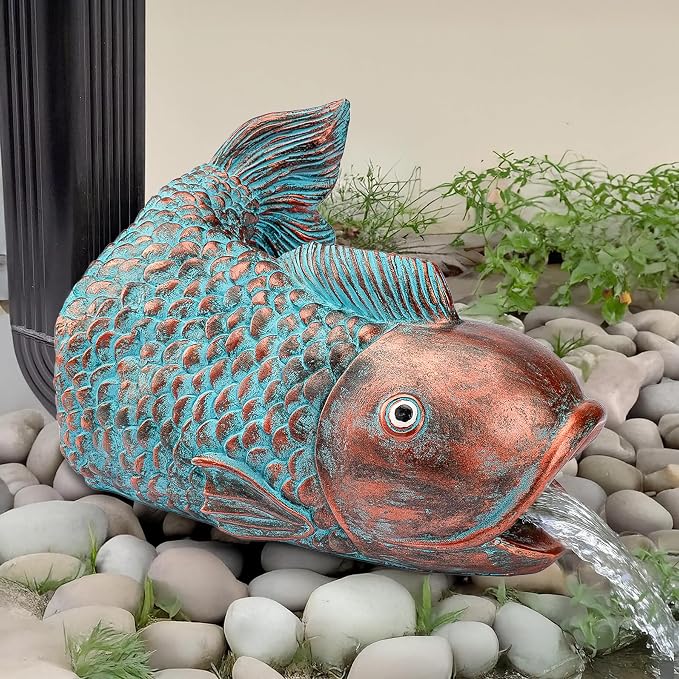 Teaeeno Fish Gutter Downspout Extension Decoration, 3''x4'' Downspout Extender Diverter Splash Block Sculpture Outdoor Decor, Animal Resin Statue Ornaments, for Garden, Lawn, Yard (Blue)