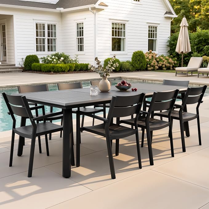Outdoor Dining Table for 8, 83" Aluminum Patio Table | 1.57-1.97" Adjustable Umbrella Hole Rectangle All Weather Outside Table for Lawn Backyard Garden