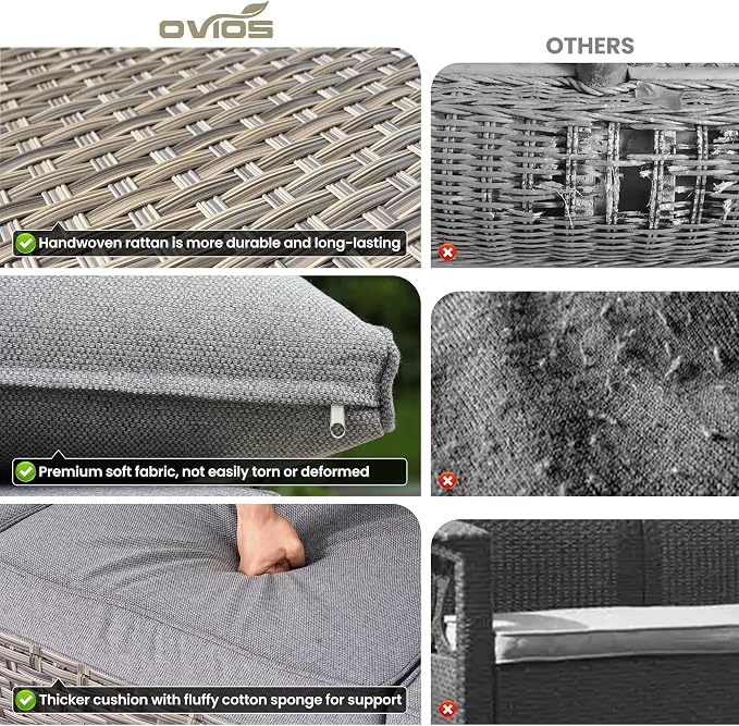 ovios 5-Piece Patio Furniture Set with L-Shape Sofa Chaise, Outdoor Sectional Couch Coffee Table, Modern Modular Wicker Rattan Conversation Set, Dark Grey