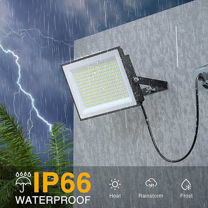 Onforu 300W Flood Lights Outdoor,30000lm Bright LED Work Light with Plug,Daylight White LED Stadium Lighrs,IP66 Waterproof Security Yard Lights for Yard Garage Stadium 2 Pack