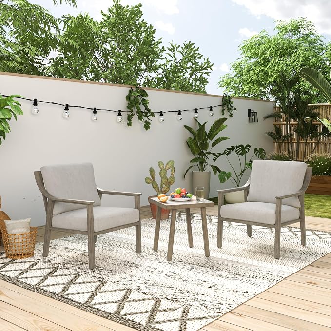 3-Piece Patio Conversation Set Aluminum for Outdoor Porch, Deck,(Grey) | All-Weather Aluminum Outdoor Conversation Set 1 Side Table and 2 Cushioned Armchairs rustproof