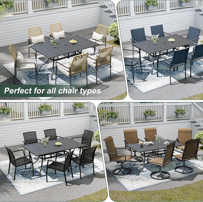 Patio Dining Table for 6,Large Rectangle Outdoor Table with Adjustable Umbrella Hole,63"x 38"x 28",Brown