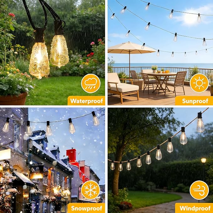 GPATIO Outdoor String Lights, 50FT ST38 Bulbs Shatterproof Patio Lights, Waterproof Dimmable Outside Hanging Light, Connectable LED Outdoor Lights for Backyard, Porch, Party, Garden, Home Decor