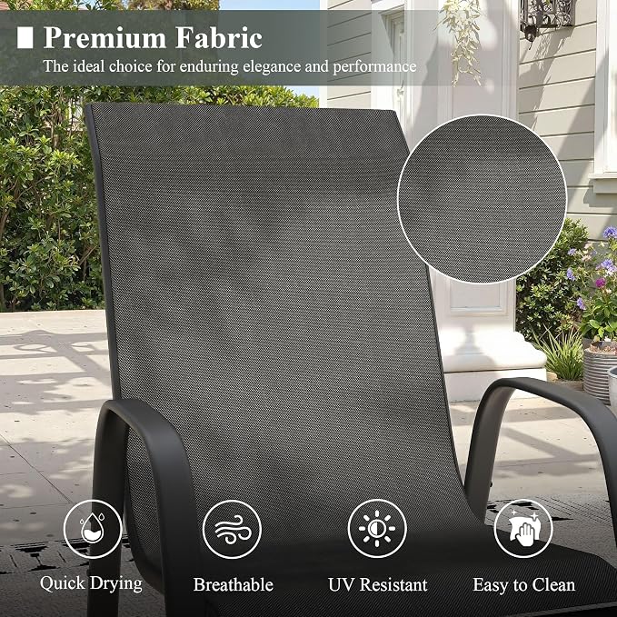 3 Pieces Outdoor Dining Set, 27.5" Square Table & Stackable Patio Dining Chairs, Patio Table and Chairs Set for Deck Garden Porch, Black Chairs & Walnut Table