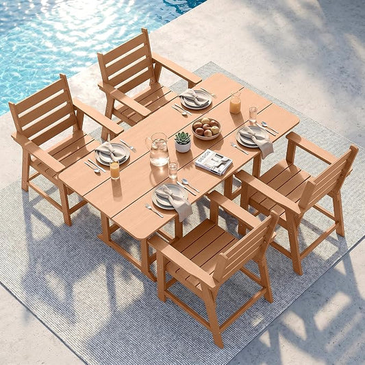 5-Piece Dining Set, HDPE Table & 4 Chairs,Cedar | HDPE Dining Set: 69.1" Table + 4 Chairs, 380 lbs, 304 Stainless, All-Weather, No Rust No Crack, Outdoor Patio Garden