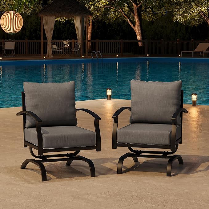 Metal Patio Furniture Set,2 Pieces Patio Sectional Outdoor Furniture Set with 2 Chairs,Patio Conversation Sets with 5.1" Thickened Cushions,Grey