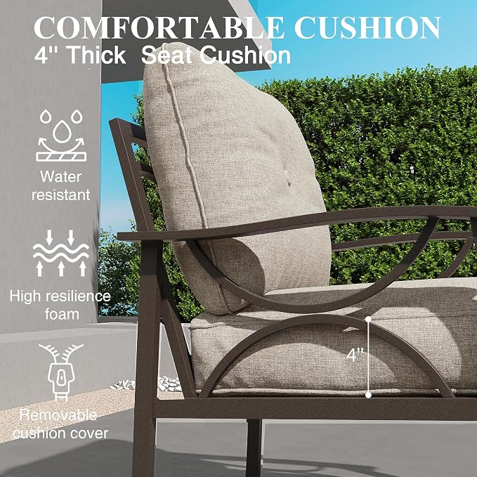 RoyalCraft Outdoor Patio Furniture Set, 4 Piece Patio Conversation Set with Coffee Table, Metal Furniture Set for Porch Backyard Garden, Coffee