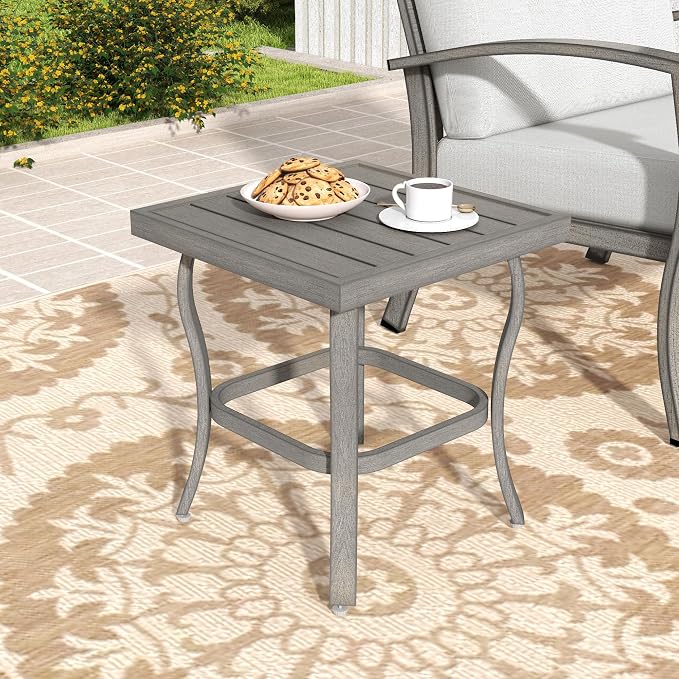HAPPATIO Patio Outdoor Side Table, Modern Aluminum Square Table for Outside, Easy Assembly and Maintenance with Adjustable Feet for Deck, Pool, Balcony