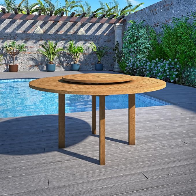 Urban Elements Melbourne 7-Piece Patio Furniture Set | Teak Finish 100% FSC Eucalyptus Wood | Backyard Furniture, Outside Table and Chairs, Round Outdoor Dining Set, 7-Piece Grey